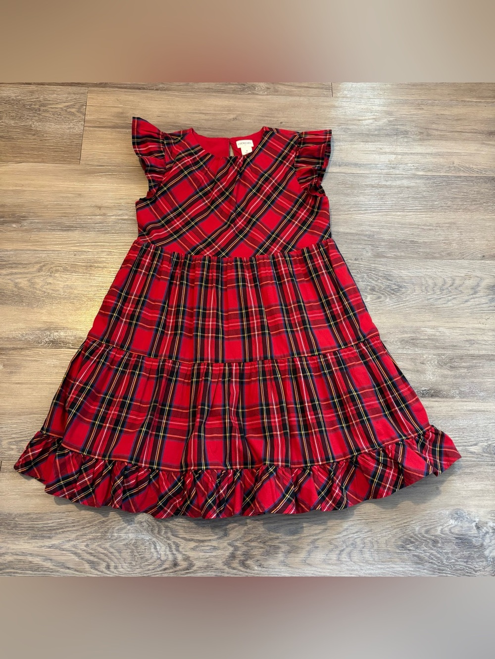 Crewcuts J. Crew red tartan plaid tiered cotton Christmas holiday dress Sz 8